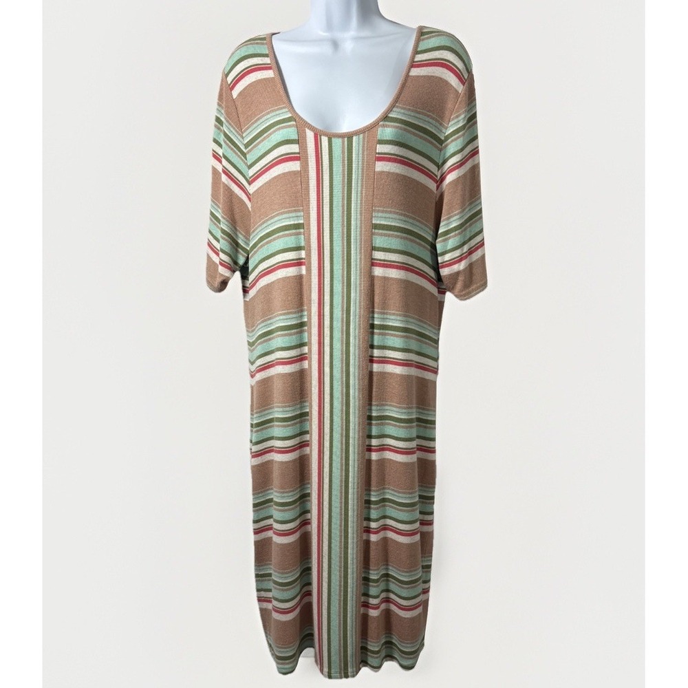 Summer Sage Women XXL Striped Rib Knit Short‎ Sleeve Midi Column Shift Dress